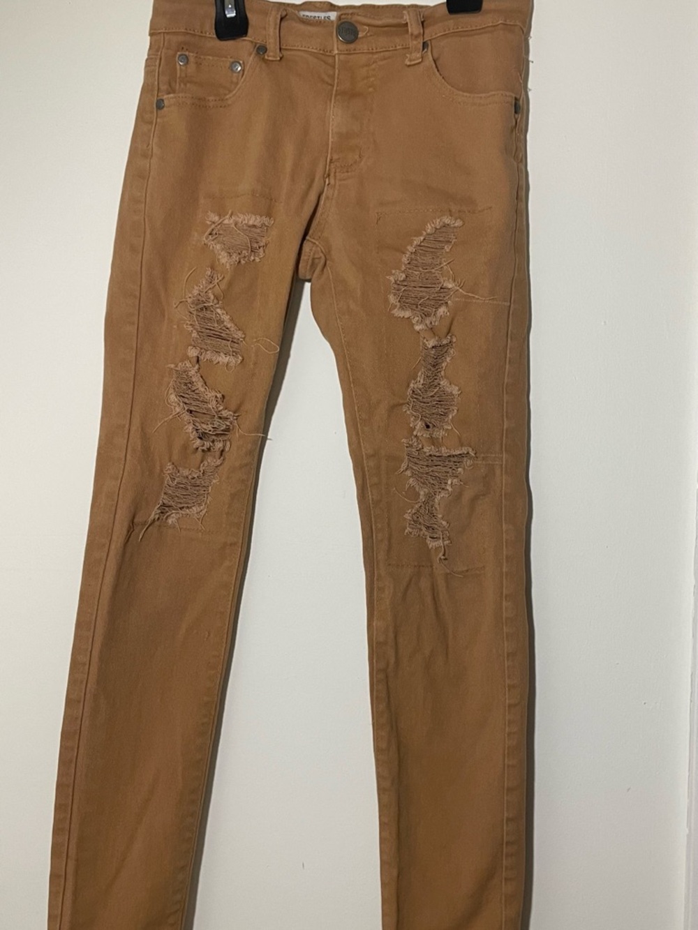 Kids Distressed Skinny Jeans in Camel Brown